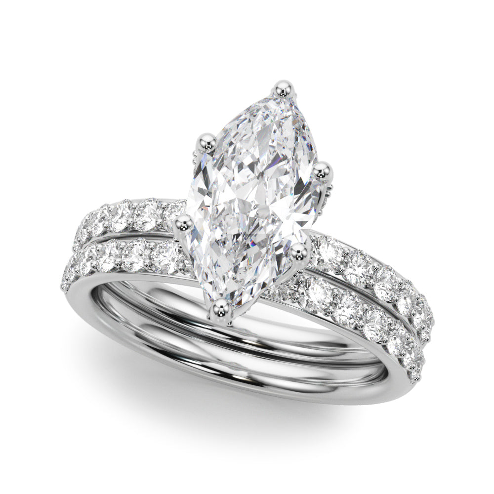 LUMEO Marquise Hidden Halo Diamond Engagement Ring Set in Platinum 