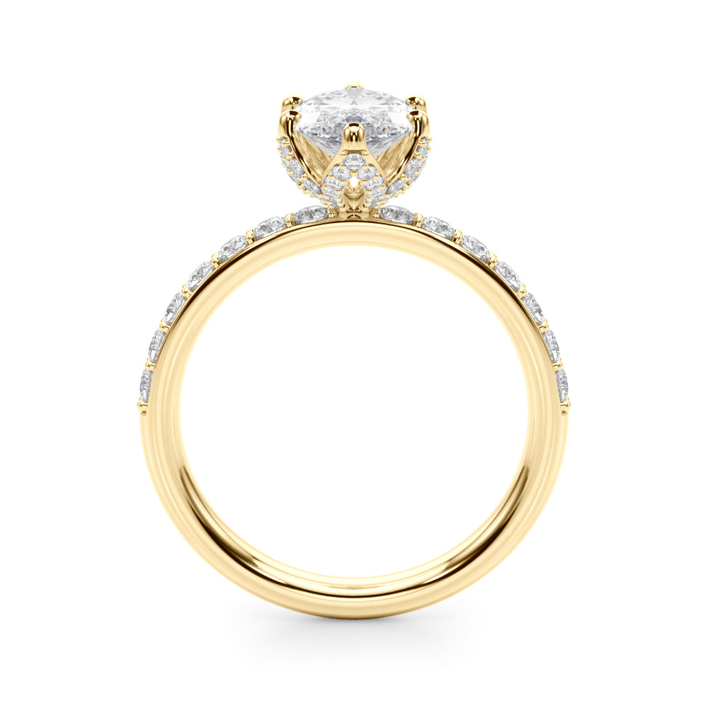 LUMEO Marquise Hidden Halo Diamond Engagement Ring Side View in 18k Solid Yellow Gold 