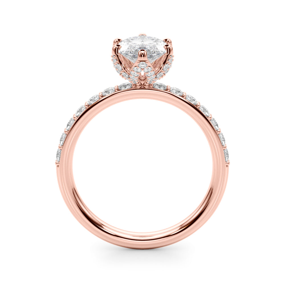 LUMEO Marquise Hidden Halo Diamond Engagement Ring Side View in 18k Solid Rose Gold 