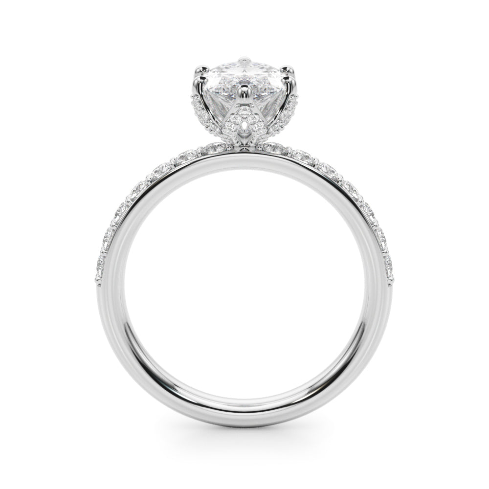 LUMEO Marquise Hidden Halo Diamond Engagement Ring Side View in Platinum 