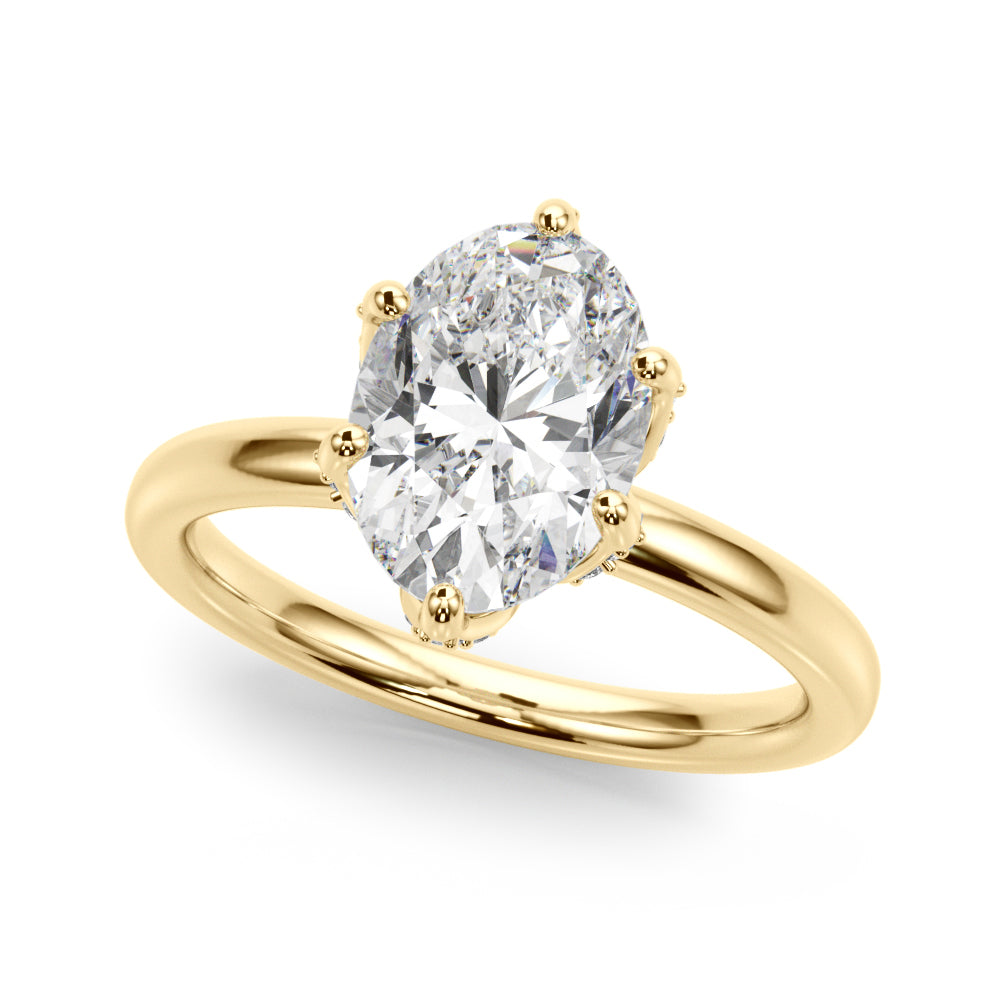 LUMEO Oval Hidden Halo Diamond Engagement Ring Front View in 18k Solid Yellow Gold 