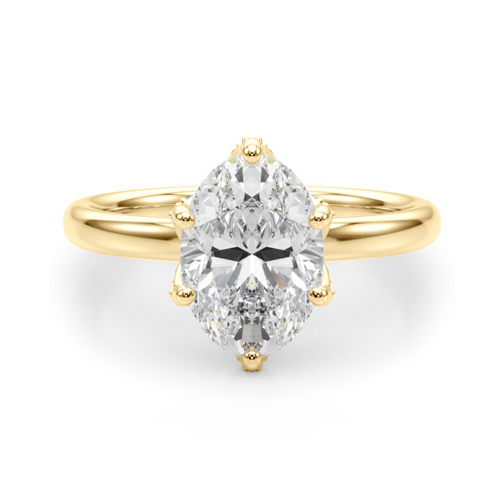 LUMEO Oval Hidden Halo Diamond Engagement Ring Angle View in 18k Solid Yellow Gold 