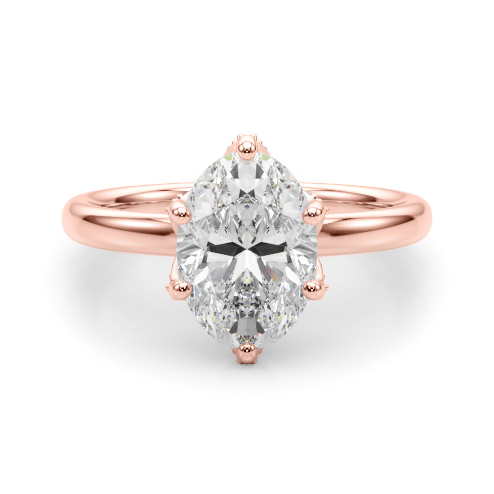 LUMEO Oval Hidden Halo Diamond Engagement Ring Angle View in 18k Solid Rose Gold 