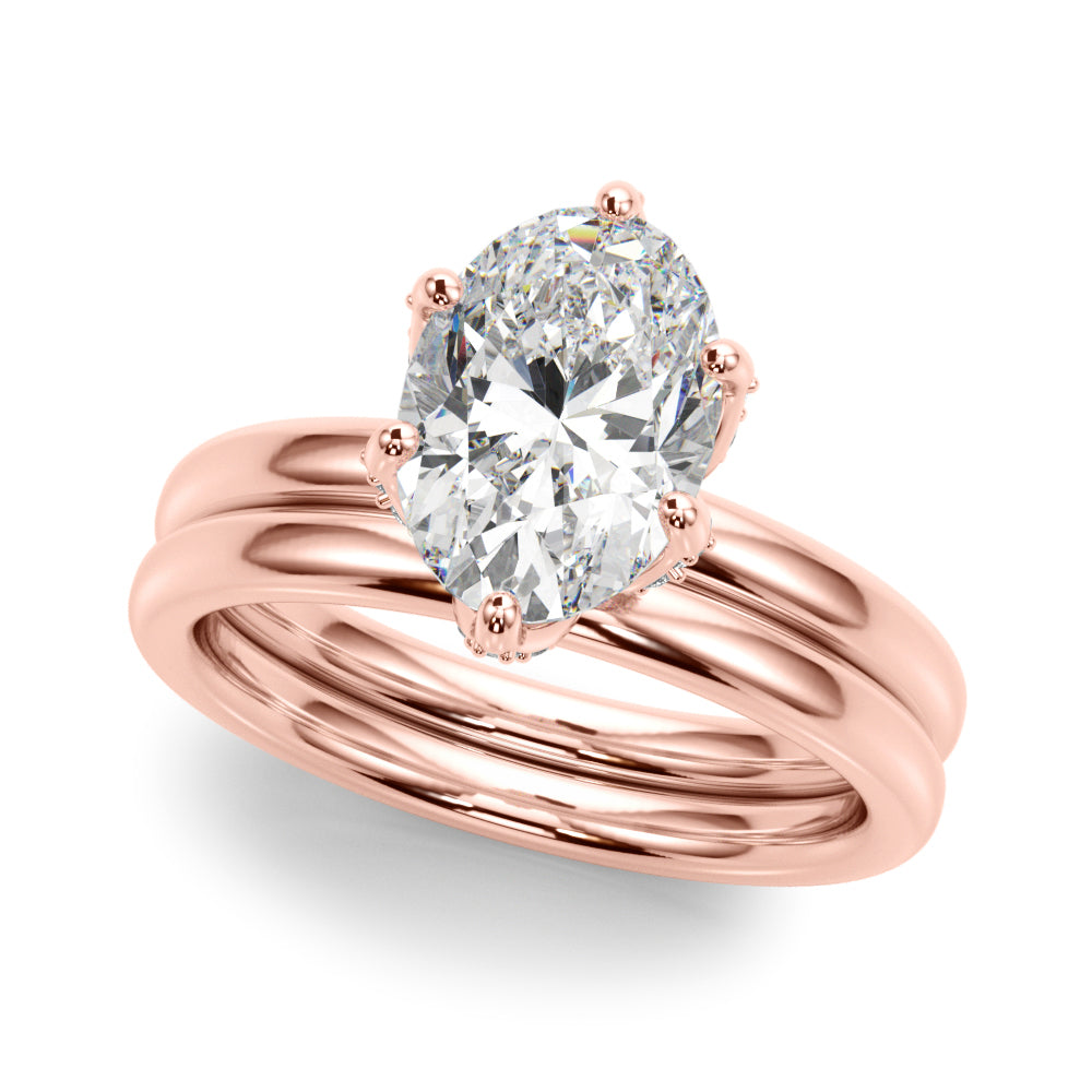 LUMEO Oval Hidden Halo Diamond Engagement Ring Set in 18k Solid Rose Gold 