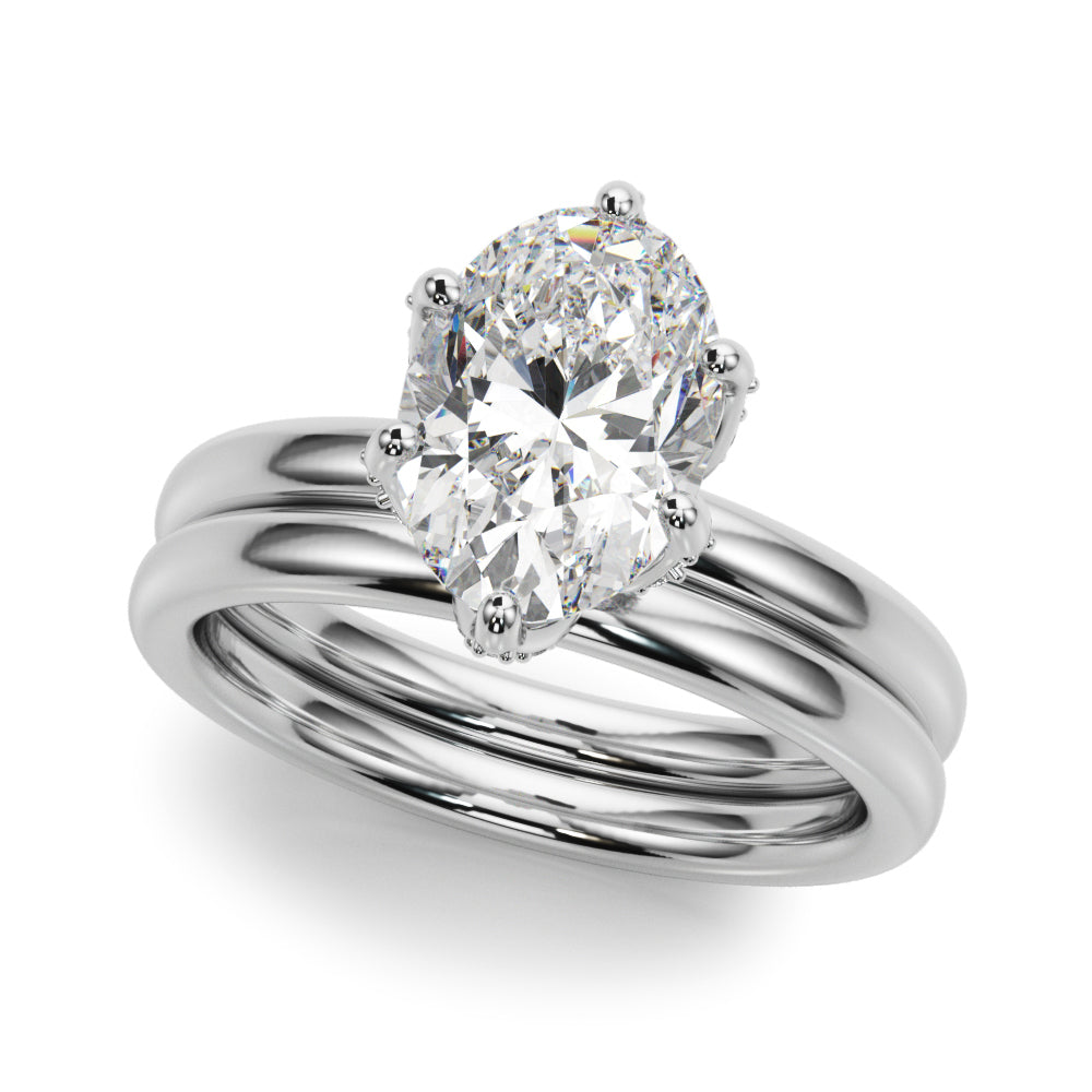 LUMEO Oval Hidden Halo Diamond Engagement Ring Set in Platinum 