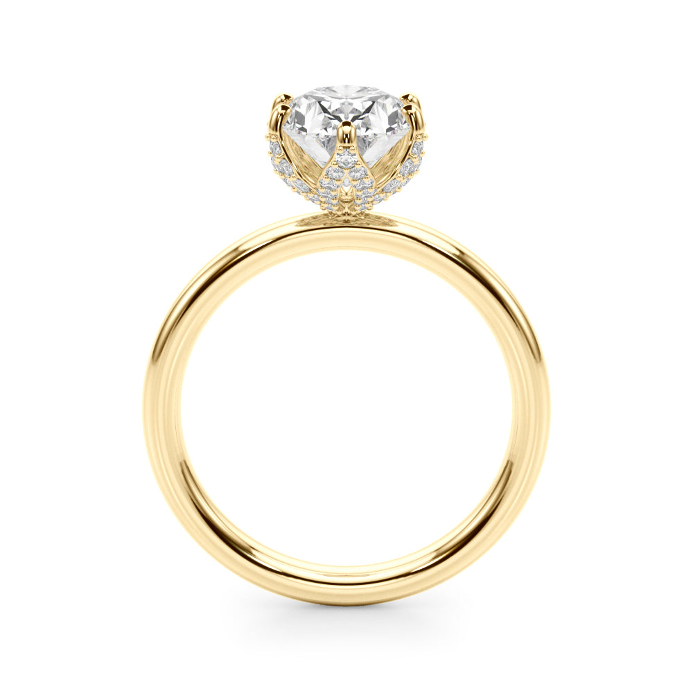 LUMEO Oval Hidden Halo Diamond Engagement Ring Side View in 18k Solid Yellow Gold 