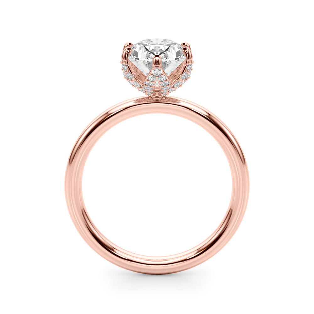 LUMEO Oval Hidden Halo Diamond Engagement Ring Side View in 18k Solid Rose Gold 
