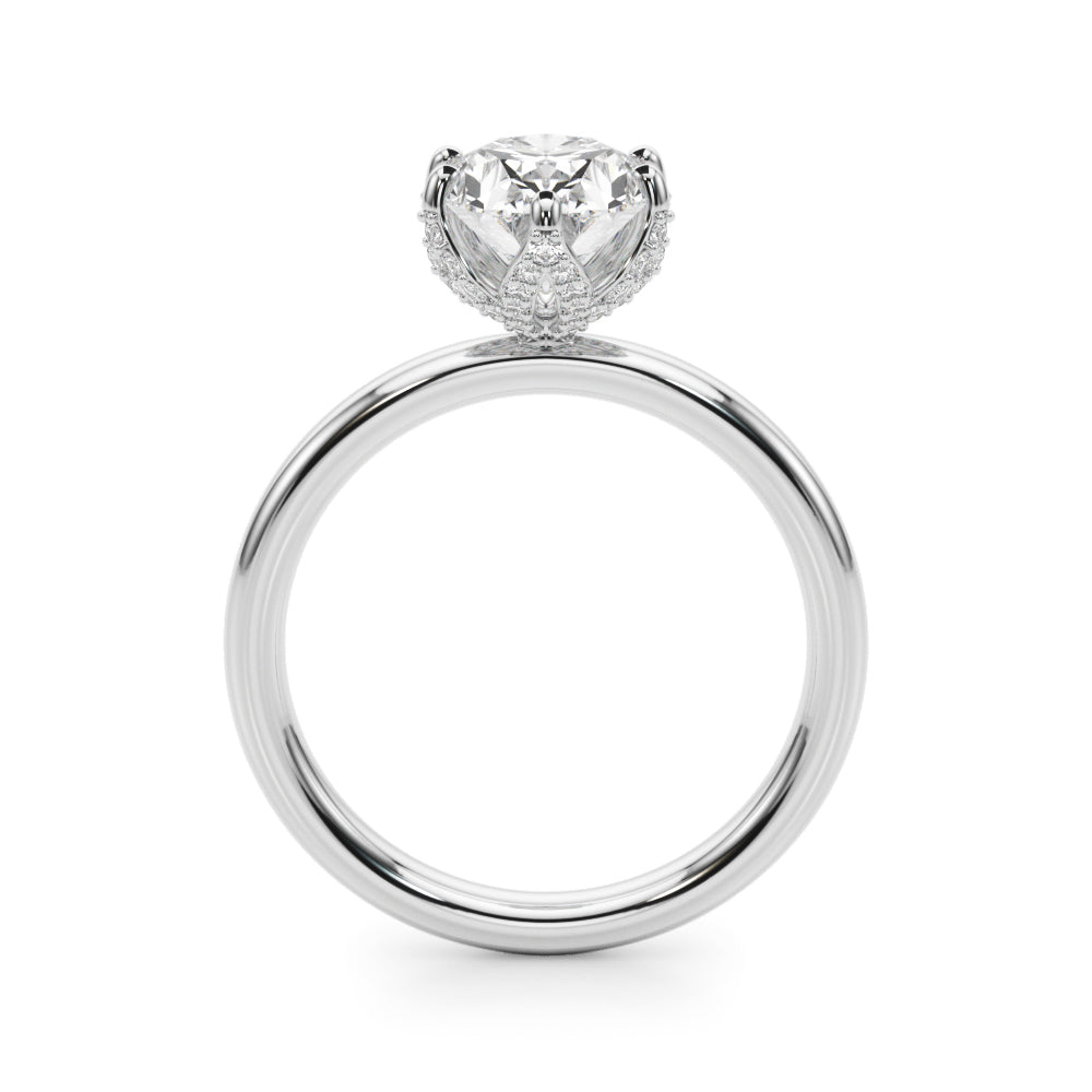 LUMEO Oval Hidden Halo Diamond Engagement Ring Side View in Platinum 