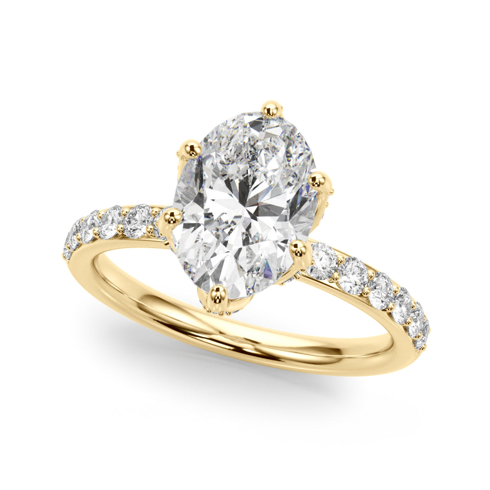 LUMEO Oval Hidden Halo Diamond Engagement Ring Front View in 18k Solid Yellow Gold 