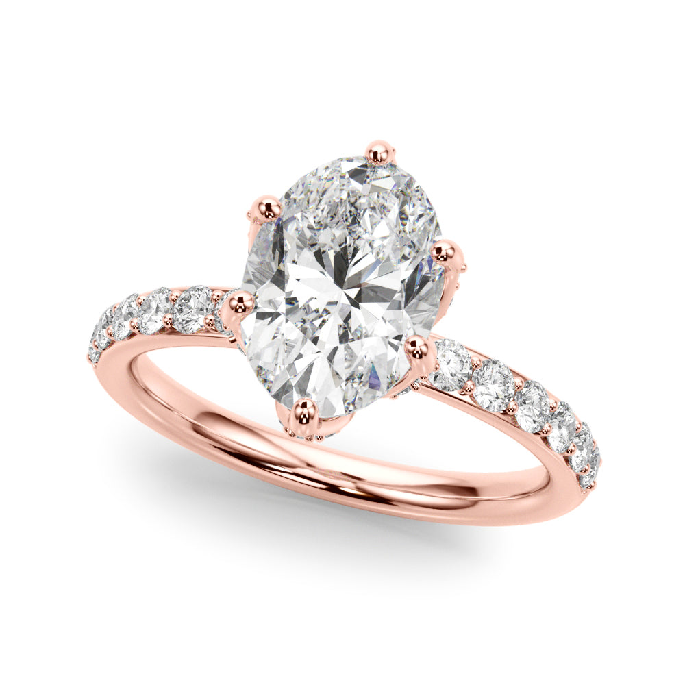 LUMEO Oval Hidden Halo Diamond Engagement Ring Front View in 18k Solid Rose Gold 