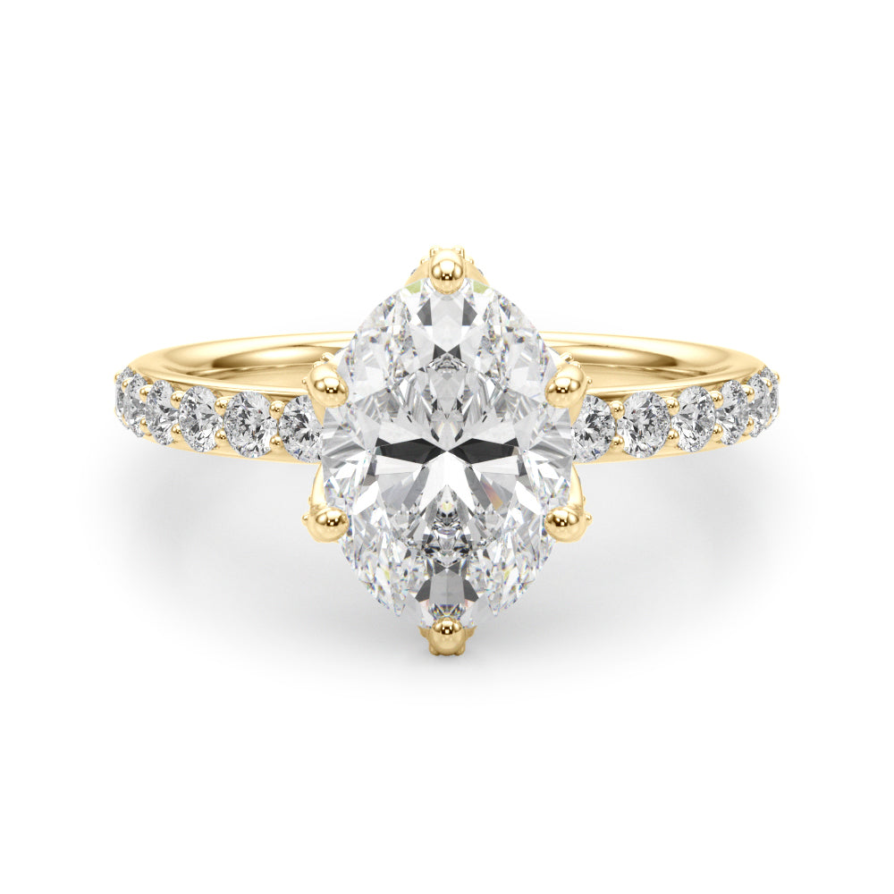 LUMEO Oval Hidden Halo Diamond Engagement Ring Angle View in 18k Solid Yellow Gold 