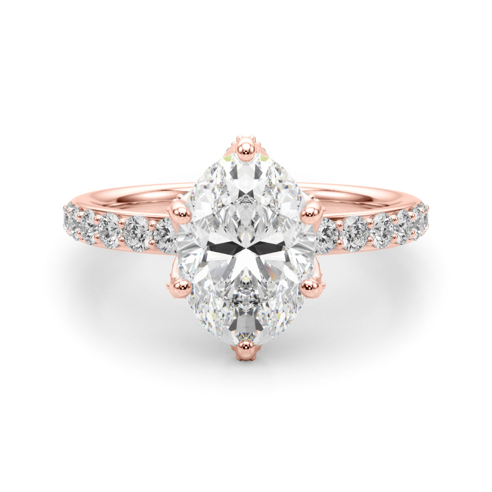 LUMEO Oval Hidden Halo Diamond Engagement Ring Angle View in 18k Solid Rose Gold 