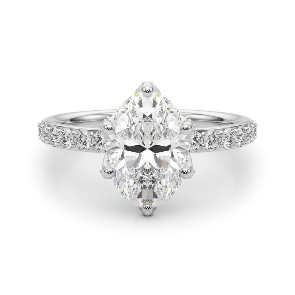 LUMEO Oval Hidden Halo Diamond Engagement Ring Angle View in Platinum 