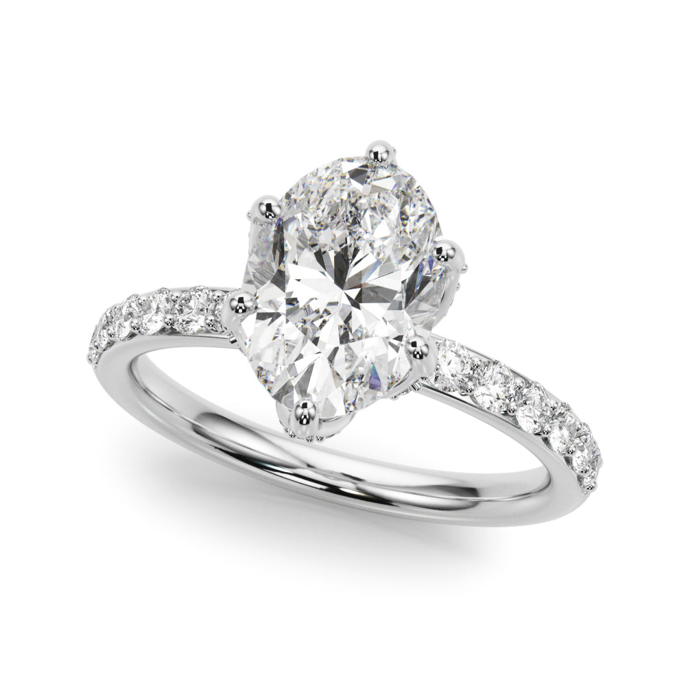 LUMEO Oval Hidden Halo Diamond Engagement Ring Front View in Platinum 