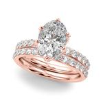 LUMEO Oval Hidden Halo Diamond Engagement Ring Set in 18k Solid Rose Gold 