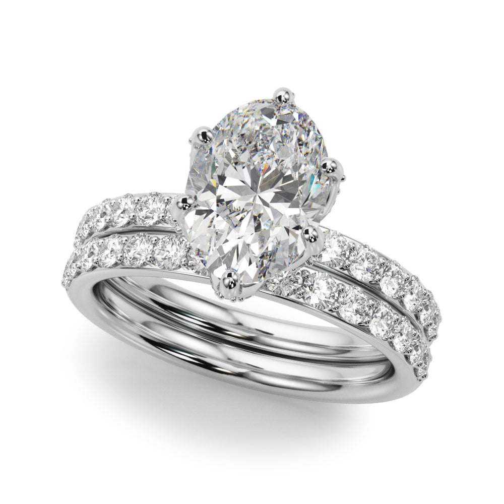 LUMEO Oval Hidden Halo Diamond Engagement Ring Set in Platinum 