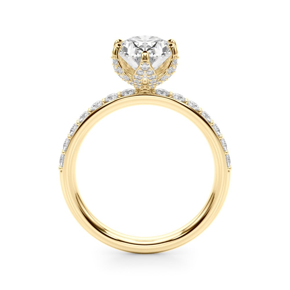 LUMEO Oval Hidden Halo Diamond Engagement Ring Side View in 18k Solid Yellow Gold 