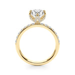 LUMEO Oval Hidden Halo Diamond Engagement Ring Side View in 18k Solid Yellow Gold 