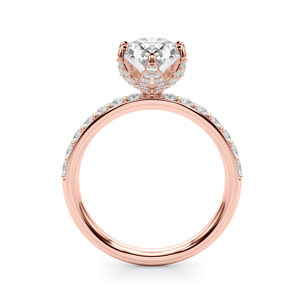 LUMEO Oval Hidden Halo Diamond Engagement Ring Side View in 18k Solid Rose Gold 