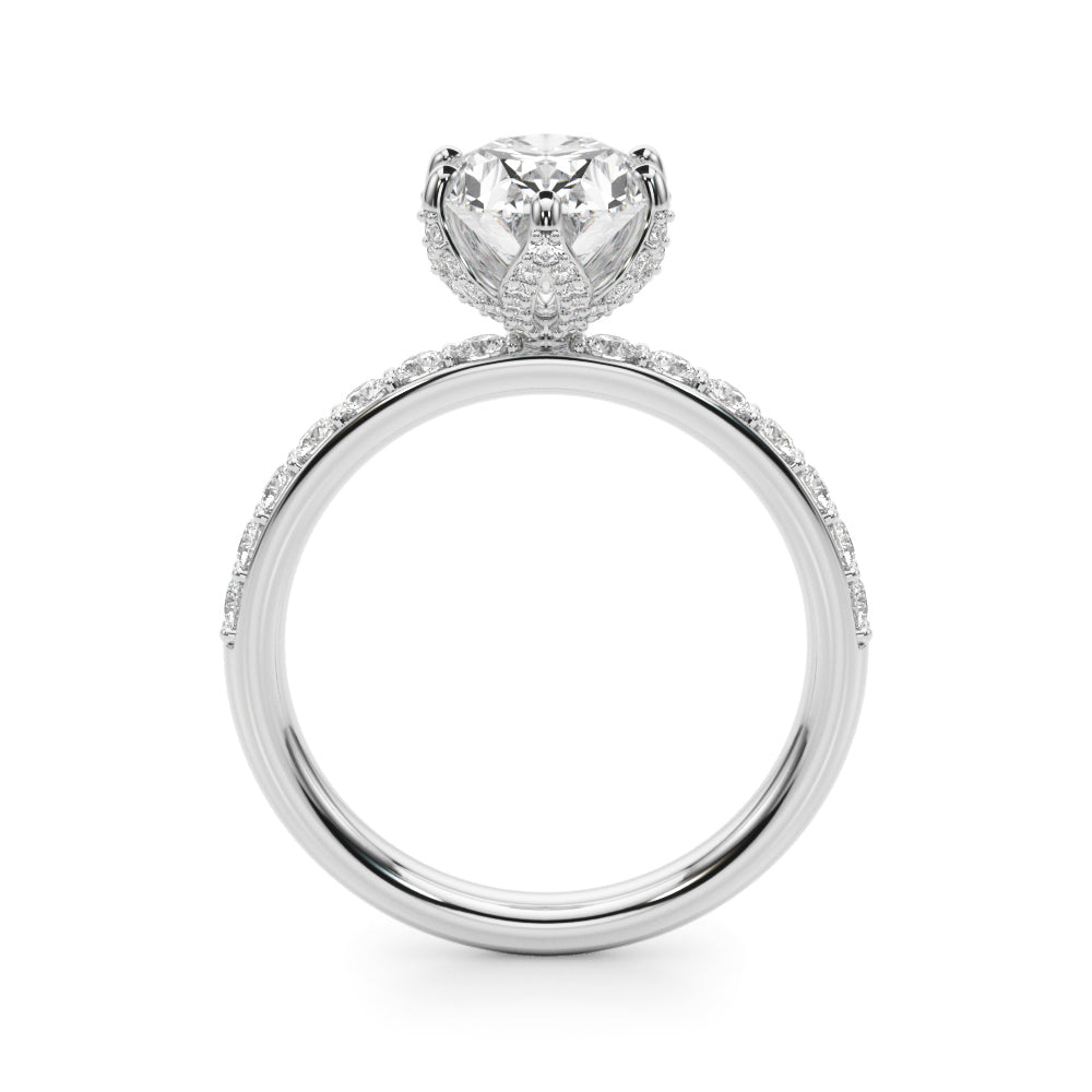 LUMEO Oval Hidden Halo Diamond Engagement Ring Side View in Platinum 