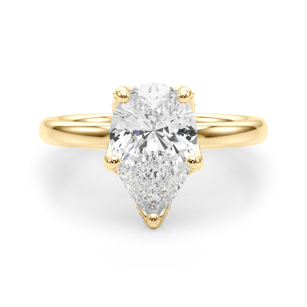 LUMEO Pear Hidden Halo Diamond Engagement Ring Angle View in 18k Solid Yellow Gold 
