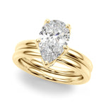 LUMEO Pear Hidden Halo Diamond Engagement Ring Set in 18k Solid Yellow Gold 