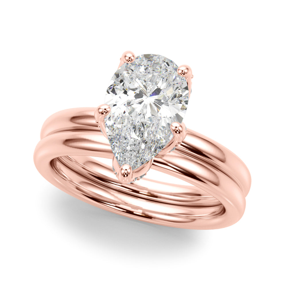 LUMEO Pear Hidden Halo Diamond Engagement Ring Set in 18k Solid Rose Gold 