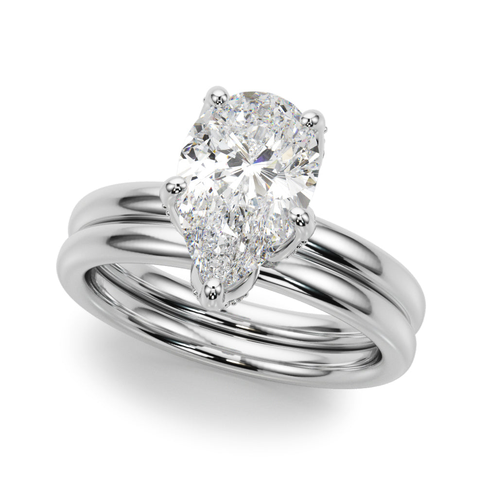 LUMEO Pear Hidden Halo Diamond Engagement Ring Set in Platinum 