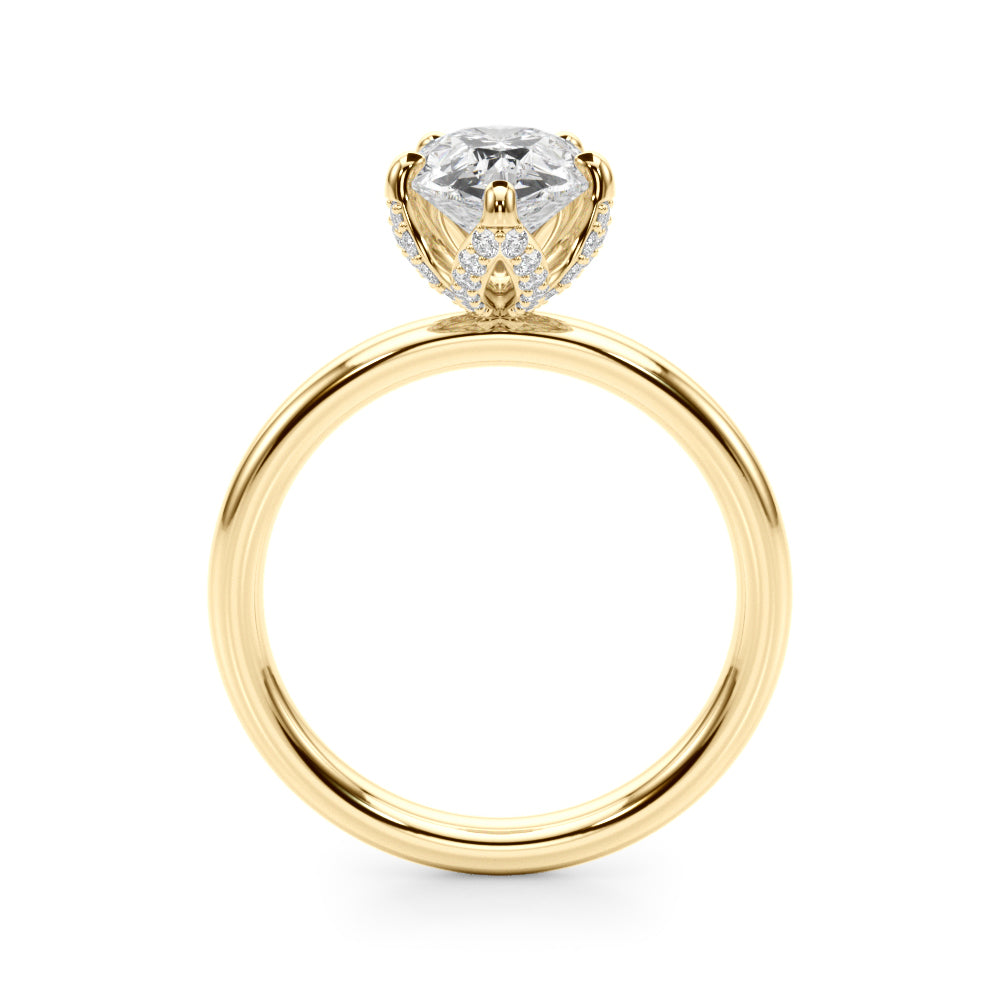 LUMEO Pear Hidden Halo Diamond Engagement Ring Side View in 18k Solid Yellow Gold 