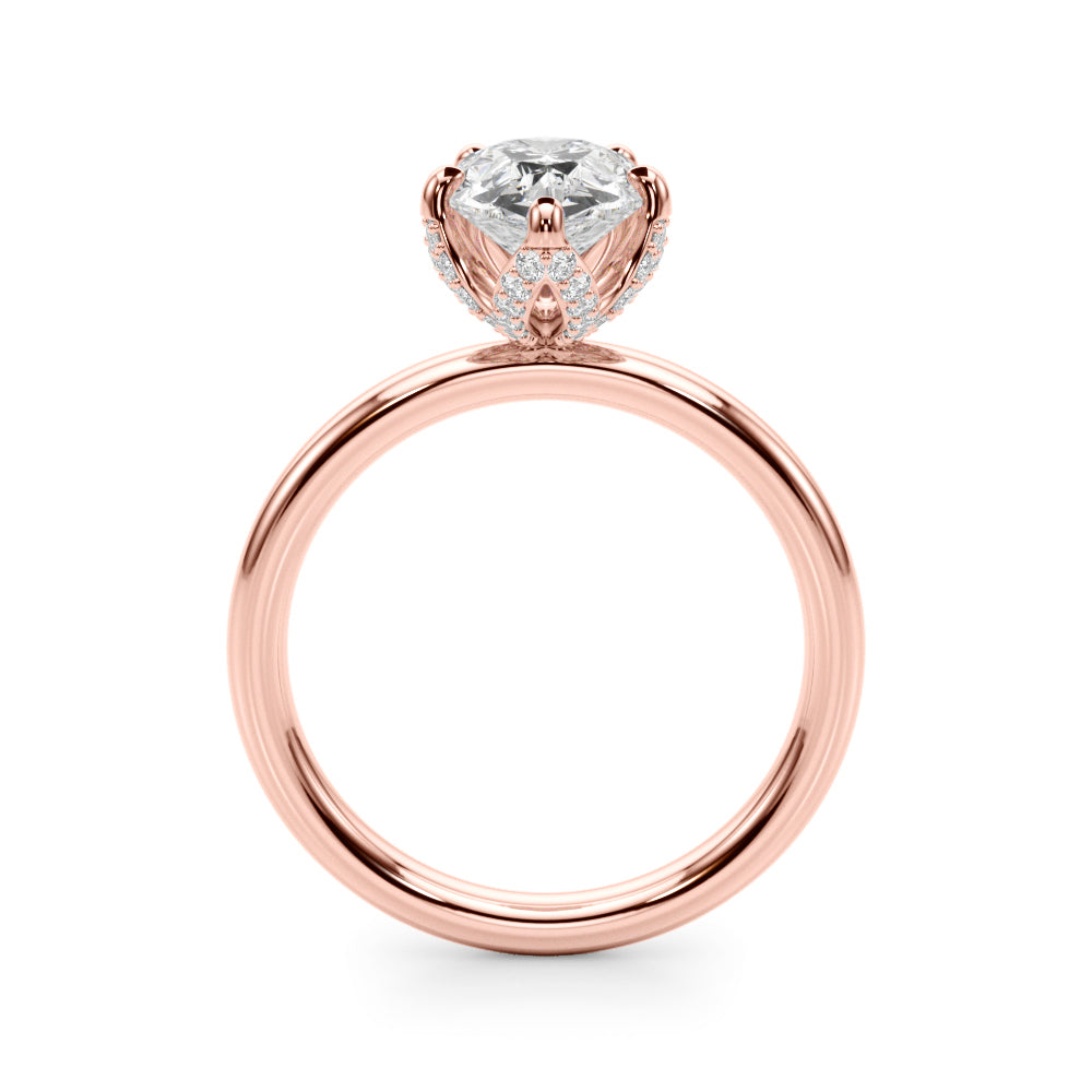 LUMEO Pear Hidden Halo Diamond Engagement Ring Side View in 18k Solid Rose Gold 