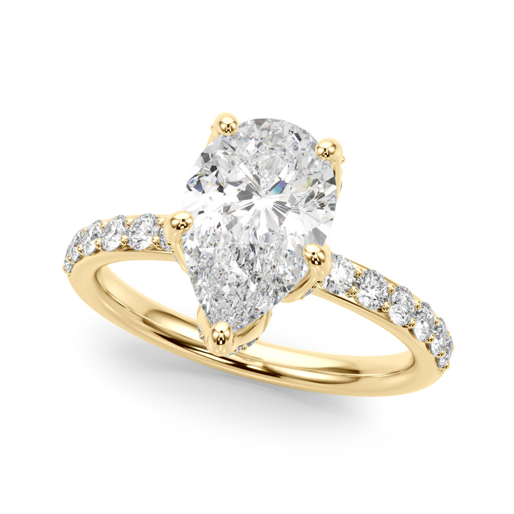 LUMEO Pear Hidden Halo Diamond Engagement Ring Front View in 18k Solid Yellow Gold 