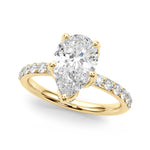 LUMEO Pear Hidden Halo Diamond Engagement Ring Front View in 18k Solid Yellow Gold 