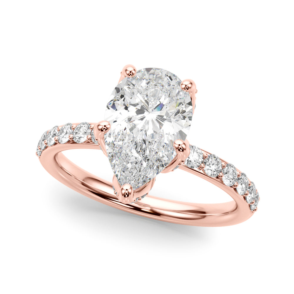 LUMEO Pear Hidden Halo Diamond Engagement Ring Front View in 18k Solid Rose Gold 