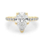LUMEO Pear Hidden Halo Diamond Engagement Ring Angle View in 18k Solid Yellow Gold 