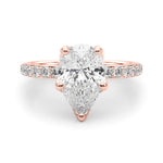 LUMEO Pear Hidden Halo Diamond Engagement Ring Angle View in 18k Solid Rose Gold 