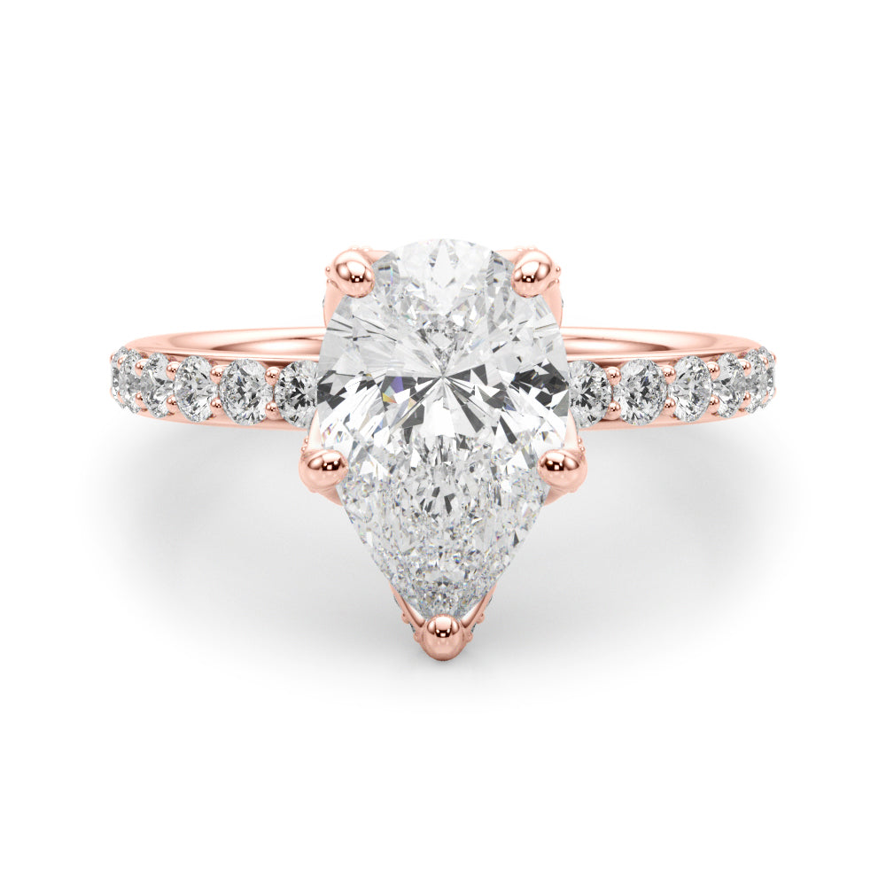 LUMEO Pear Hidden Halo Diamond Engagement Ring Angle View in 18k Solid Rose Gold 