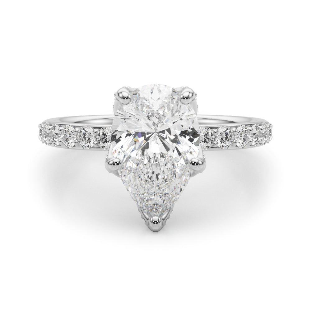 LUMEO Pear Hidden Halo Diamond Engagement Ring Angle View in Platinum 
