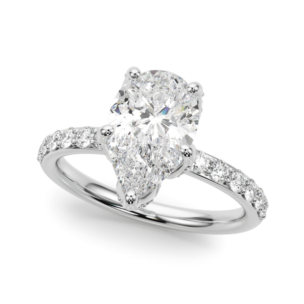 LUMEO Pear Hidden Halo Diamond Engagement Ring Front View in Platinum 