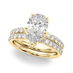 LUMEO Pear Hidden Halo Diamond Engagement Ring Set in 18k Solid Yellow Gold 