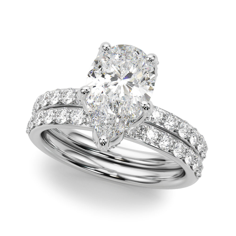 LUMEO Pear Hidden Halo Diamond Engagement Ring Set in Platinum 