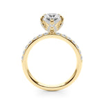 LUMEO Pear Hidden Halo Diamond Engagement Ring Side View in 18k Solid Yellow Gold 