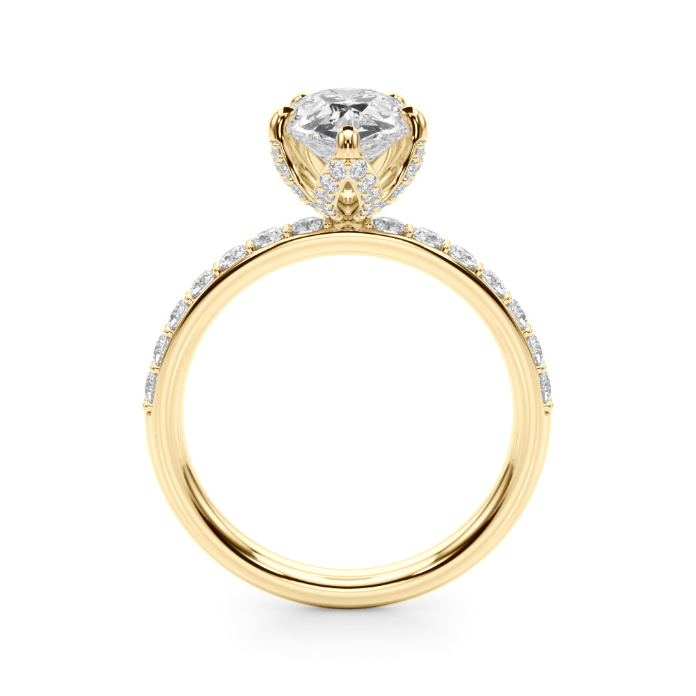 LUMEO Pear Hidden Halo Diamond Engagement Ring Side View in 18k Solid Yellow Gold 