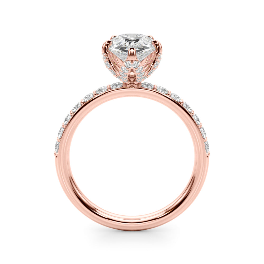 LUMEO Pear Hidden Halo Diamond Engagement Ring Side View in 18k Solid Rose Gold 