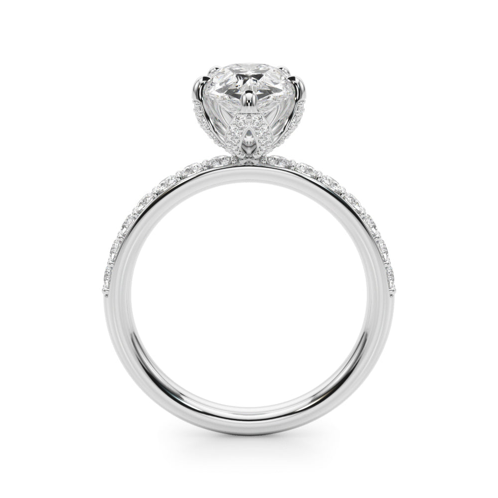 LUMEO Pear Hidden Halo Diamond Engagement Ring Side View in Platinum 