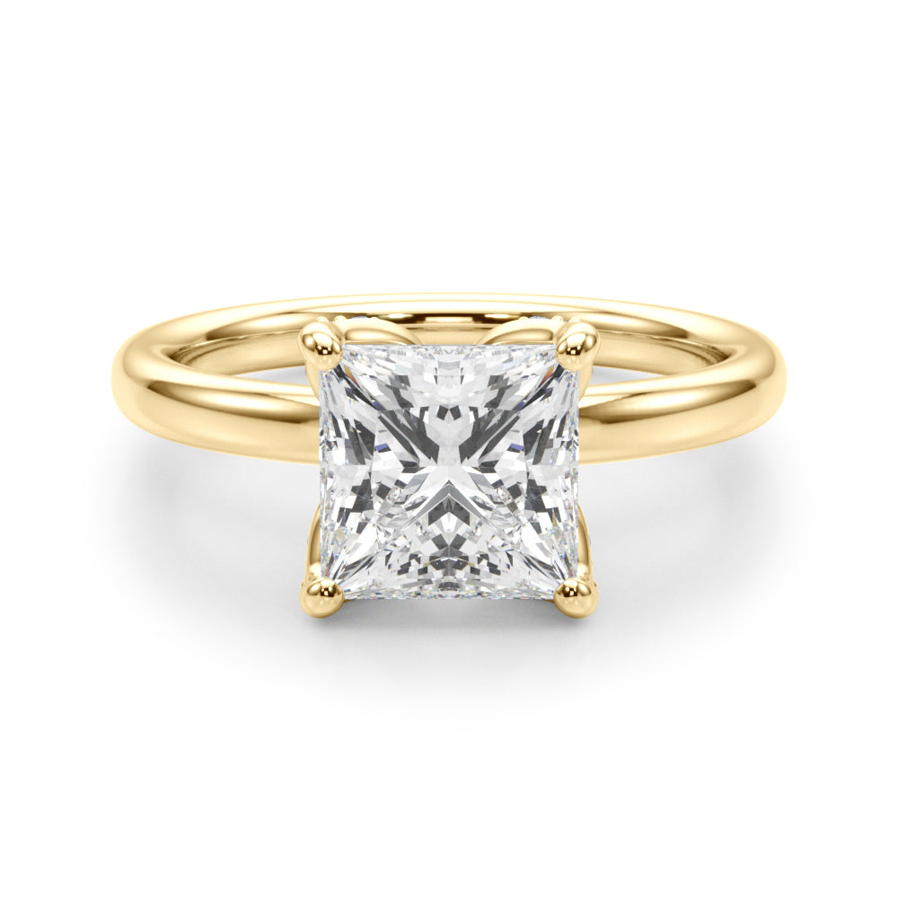 LUMEO Princess Hidden Halo Diamond Engagement Ring Angle View in 18k Solid Yellow Gold 