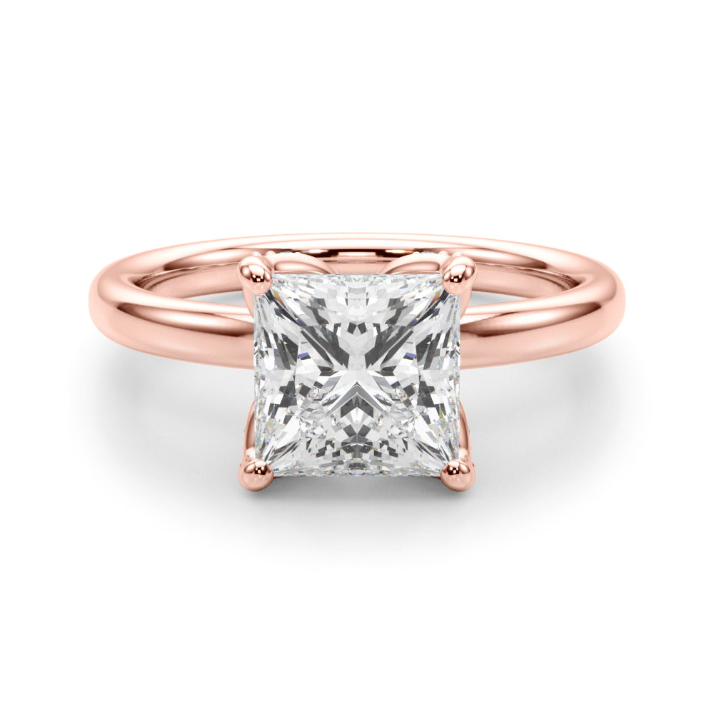 LUMEO Princess Hidden Halo Diamond Engagement Ring Angle View in 18k Solid Rose Gold 