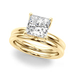 LUMEO Princess Hidden Halo Diamond Engagement Ring Set in 18k Solid Yellow Gold 
