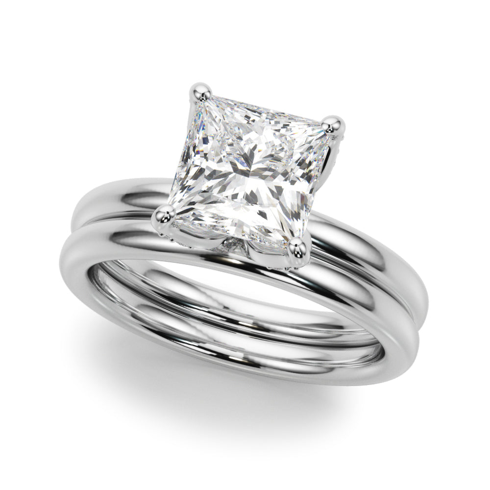 LUMEO Princess Hidden Halo Diamond Engagement Ring Set in Platinum 