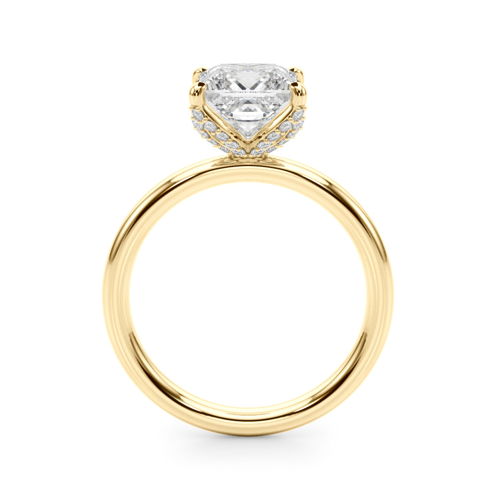 LUMEO Princess Hidden Halo Diamond Engagement Ring Side View in 18k Solid Yellow Gold 