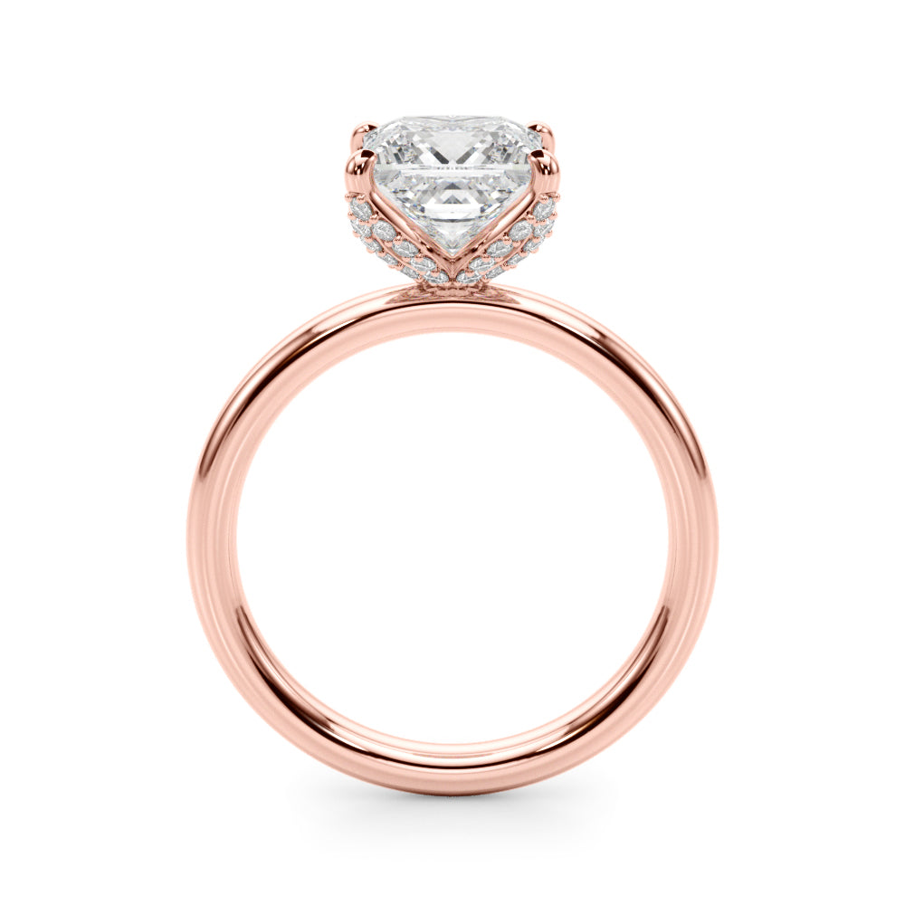 LUMEO Princess Hidden Halo Diamond Engagement Ring Side View in 18k Solid Rose Gold 